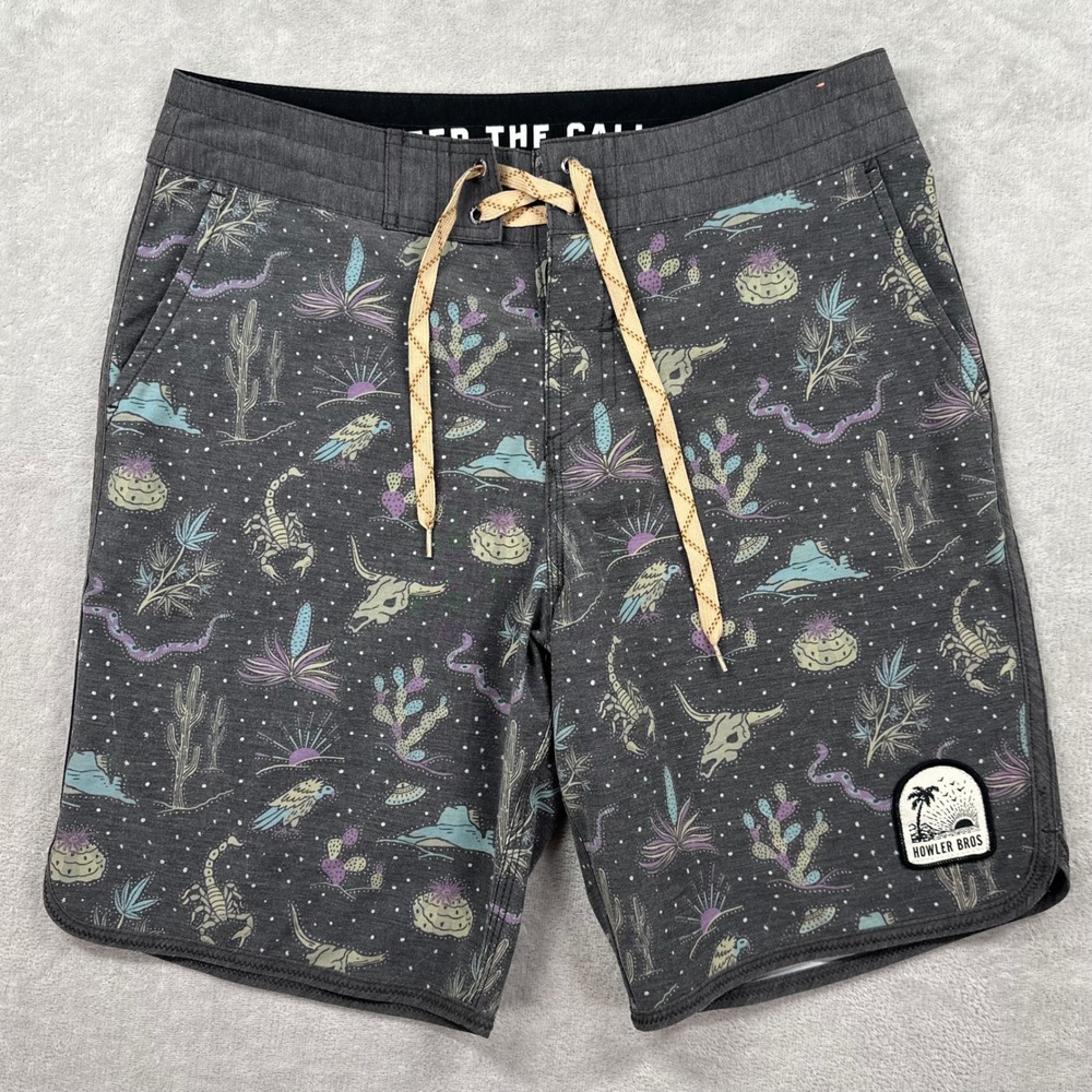 Howler Brothers Board Shorts Mens 30 Charcoal Grey Desert Print Horizon Hybrid